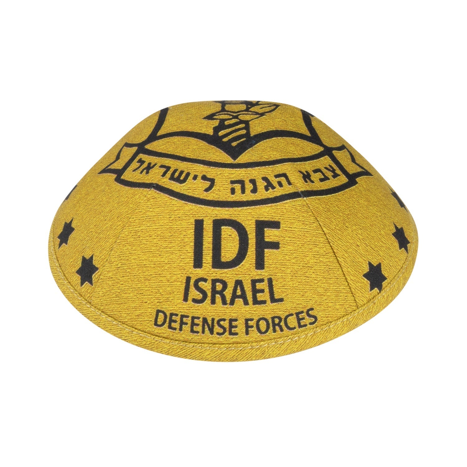Leather Kippah - showing Israeli flag accent, six-panel construction