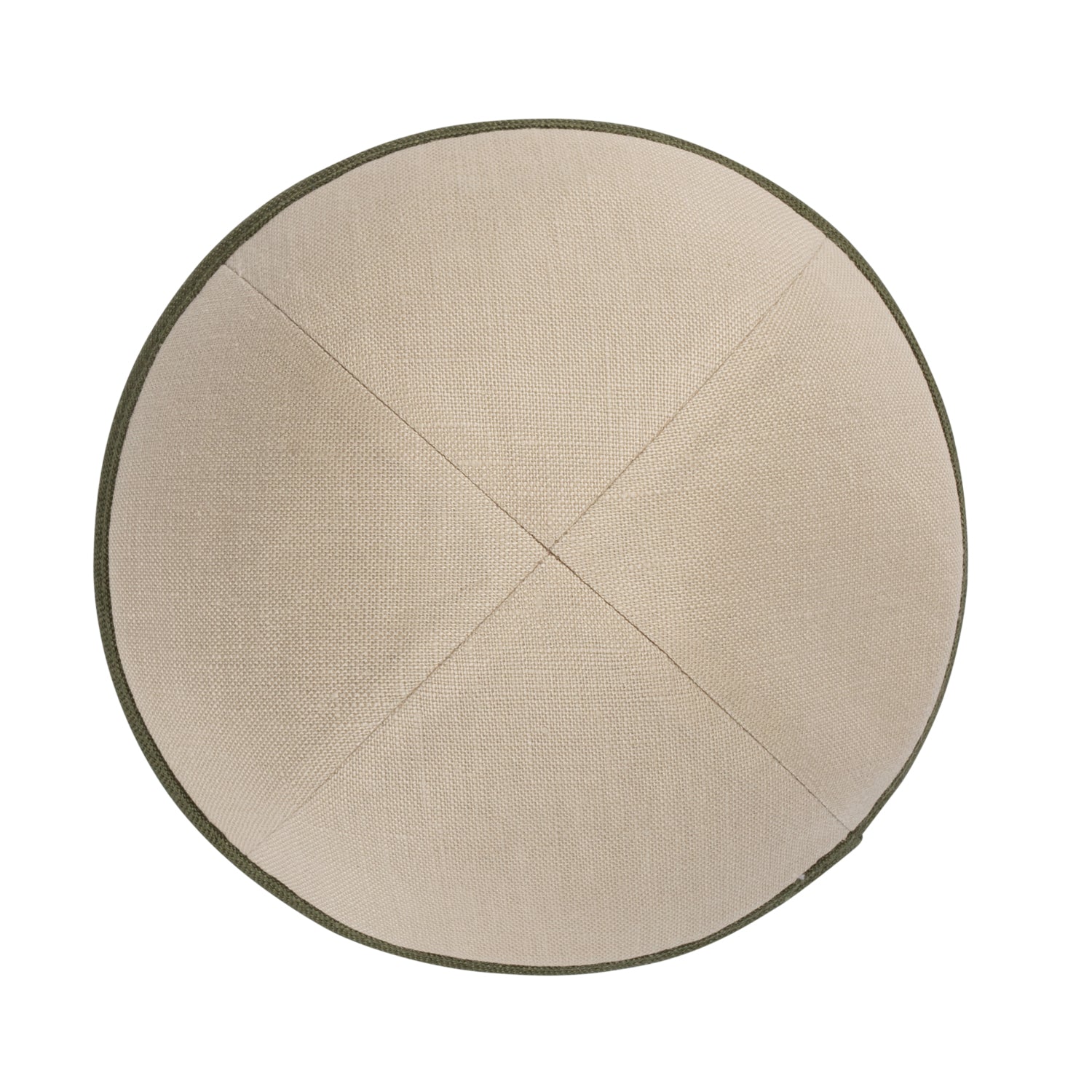 Beige Linen Kippah - showing rim trim, six-panel construction