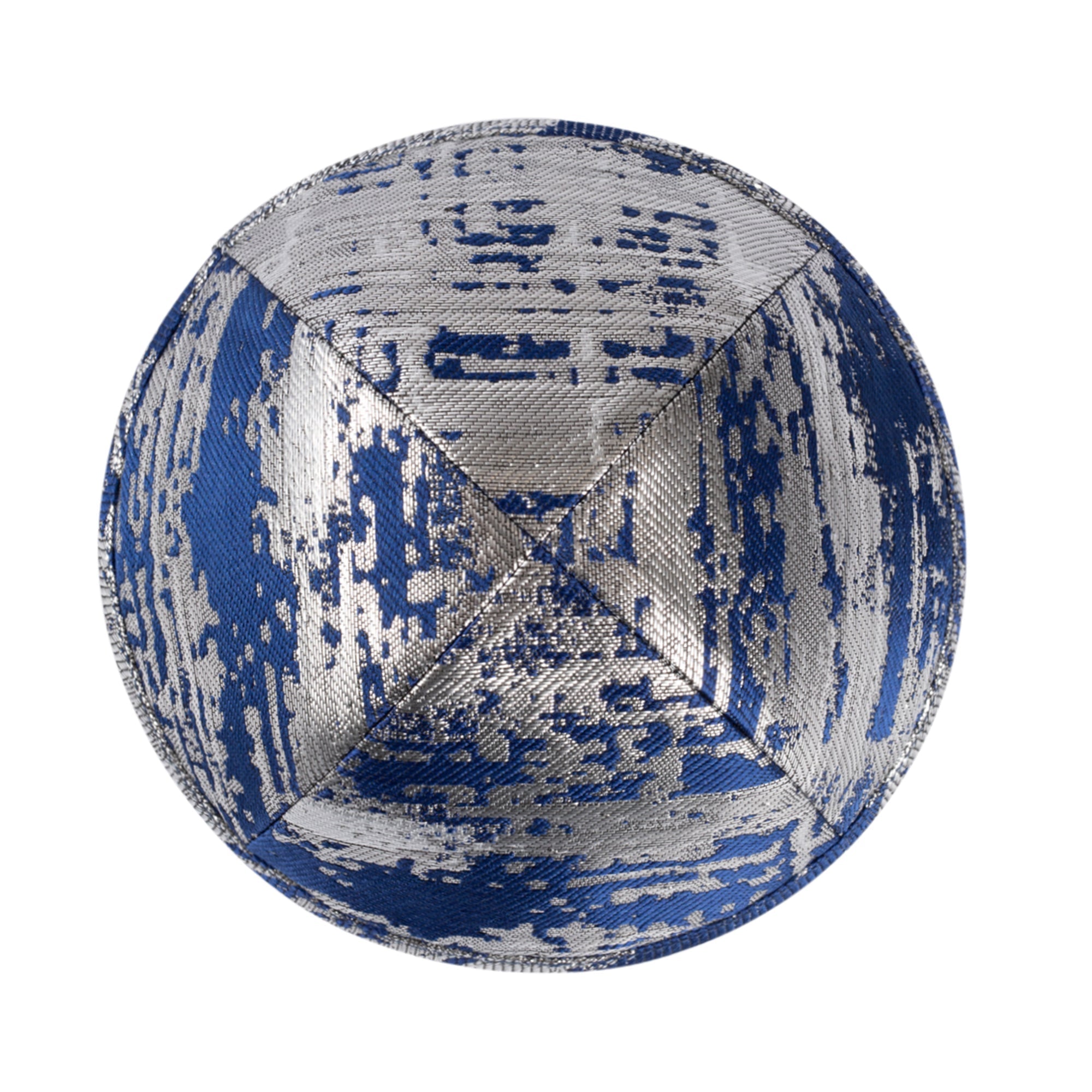 Silver Yarmulka Kippah - side view showing six-panel design