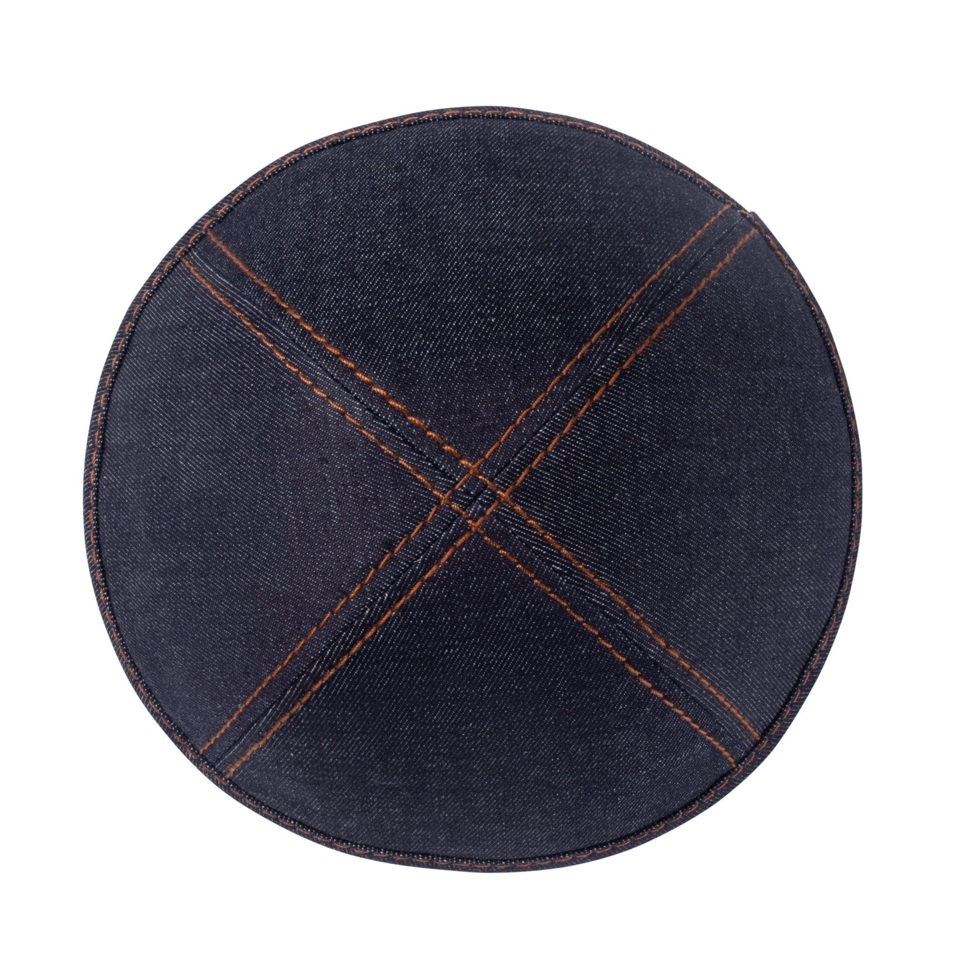 Denim Kippah - showing rim trim, six-panel construction