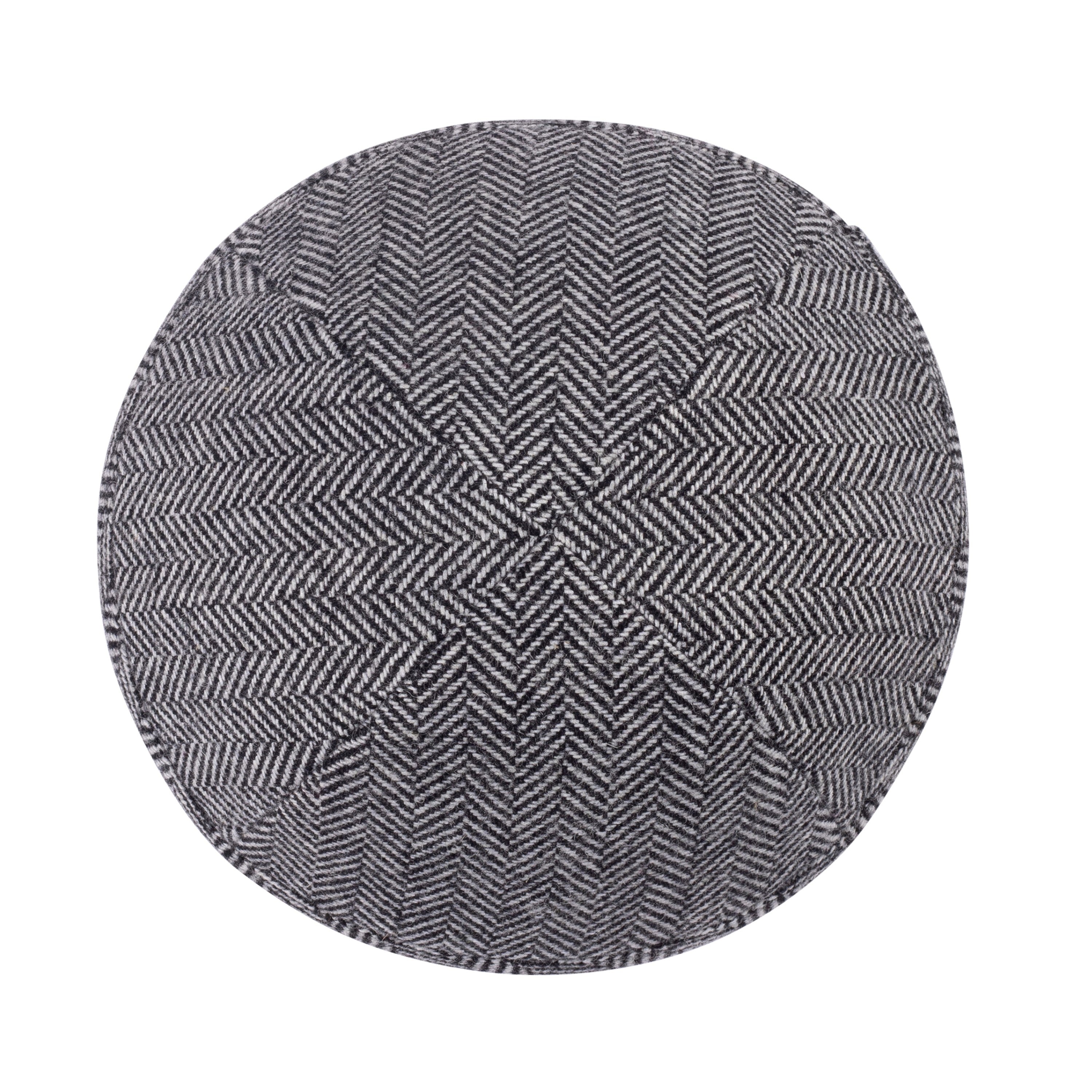 Gray Wool Kippah - side view showing six-panel design
