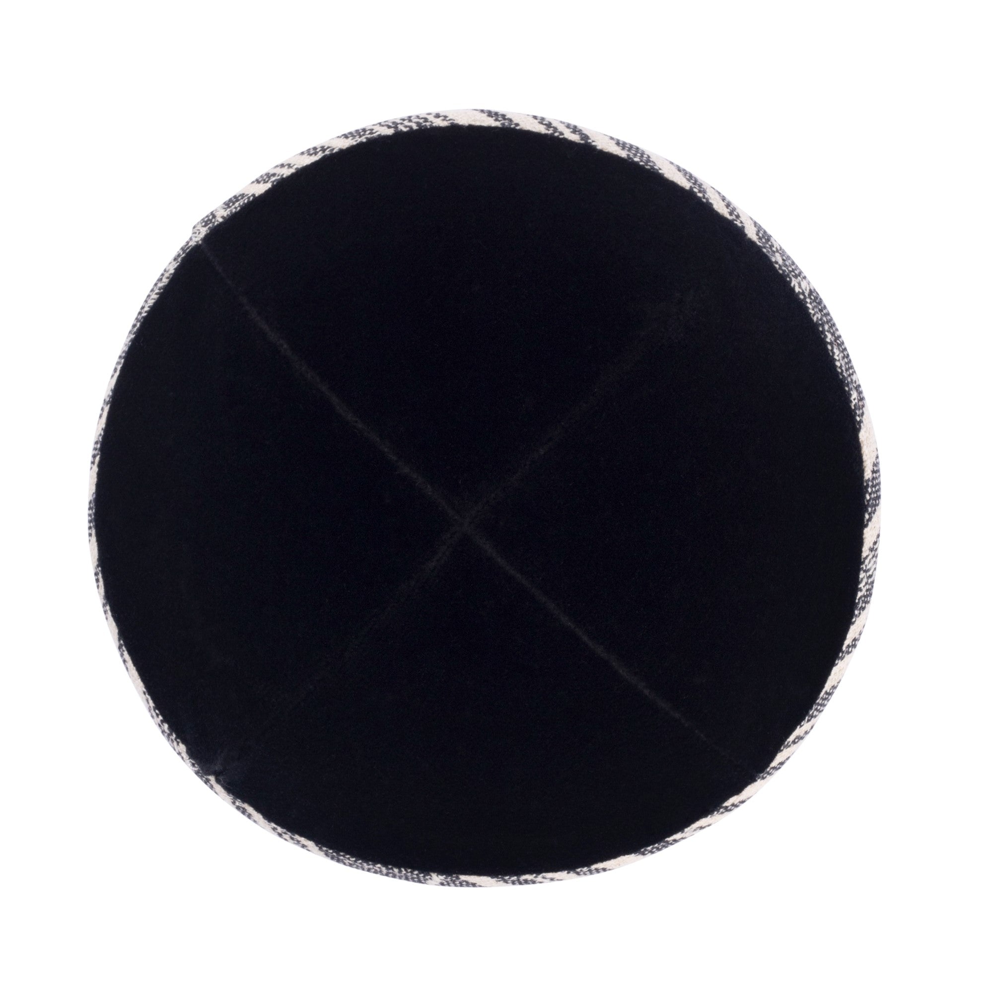 Black Velvet Kippah - showing rim trim, six-panel construction