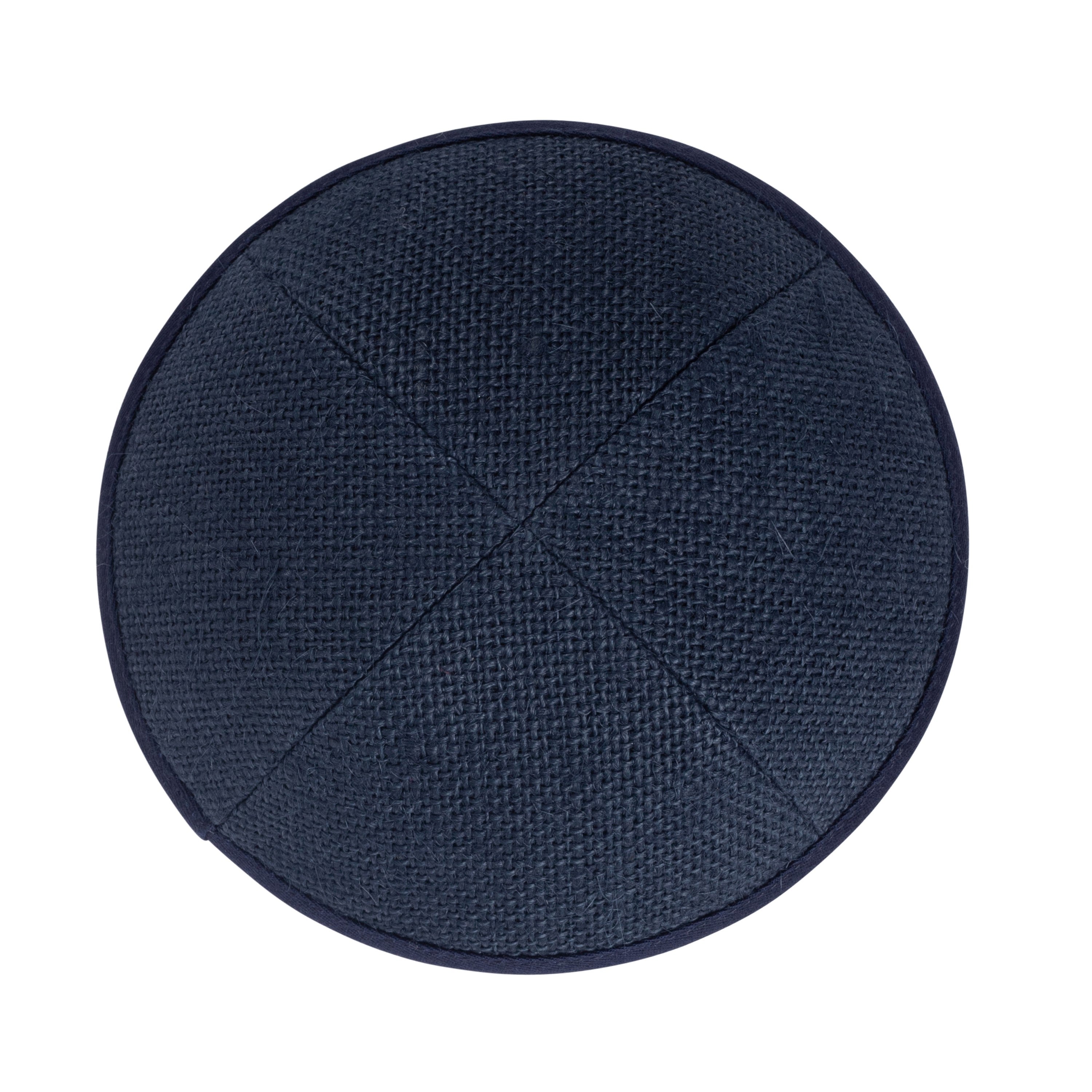 Navy Burlap Kippah - side view showing six-panel design