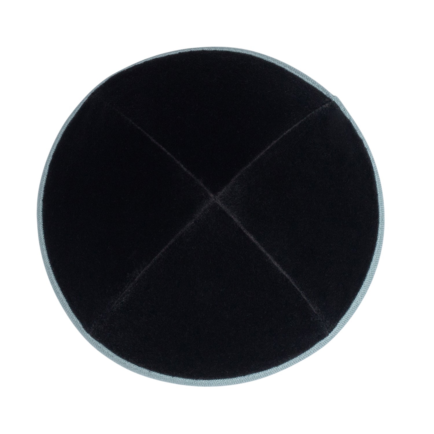 Black Velvet Kippah - showing rim trim, six-panel construction