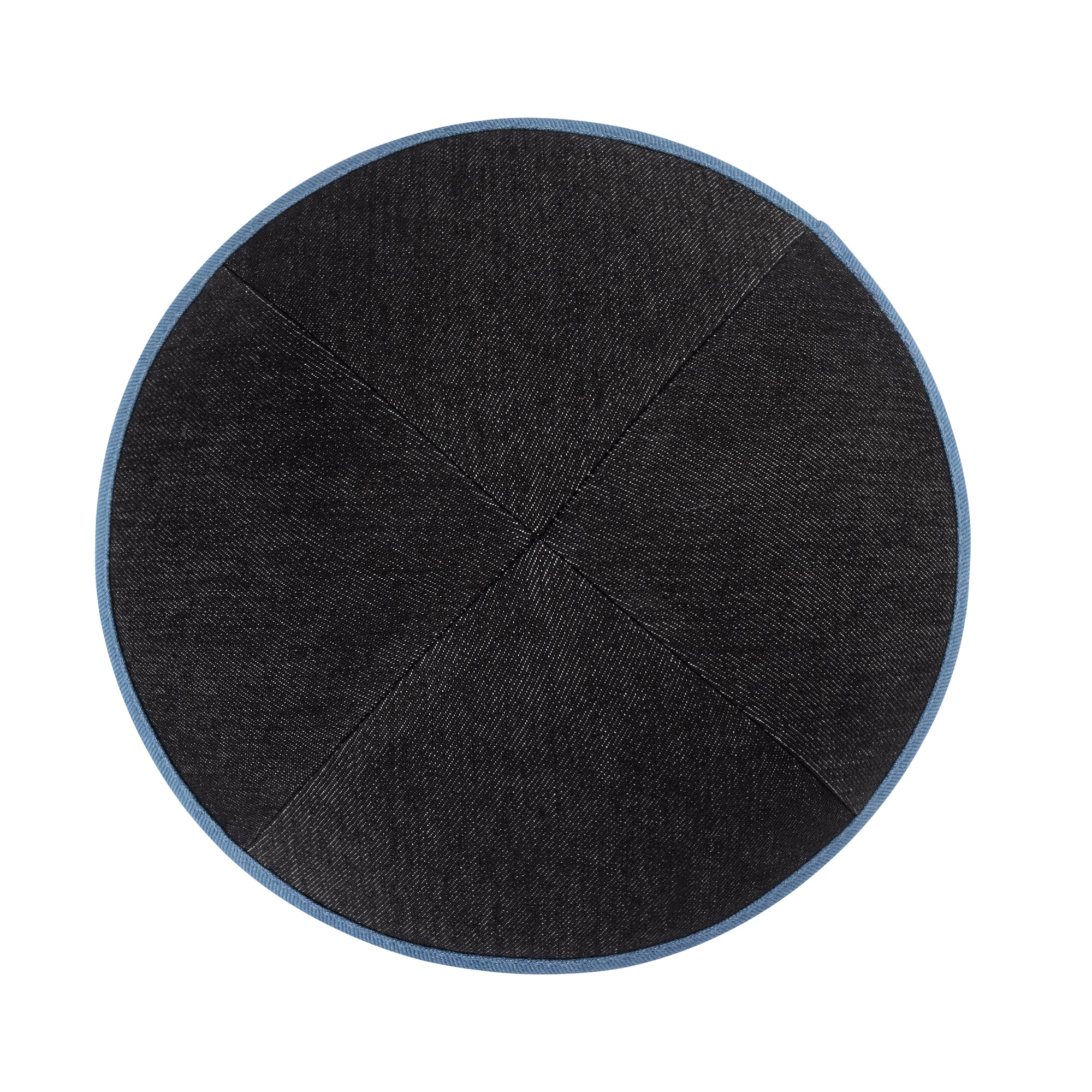 Black Denim Kippah - showing rim trim, six-panel construction