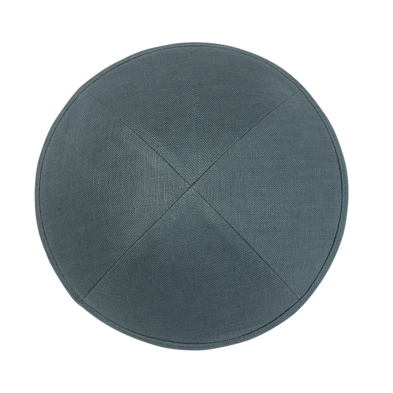 Blue Linen Kippah - side view showing six-panel design