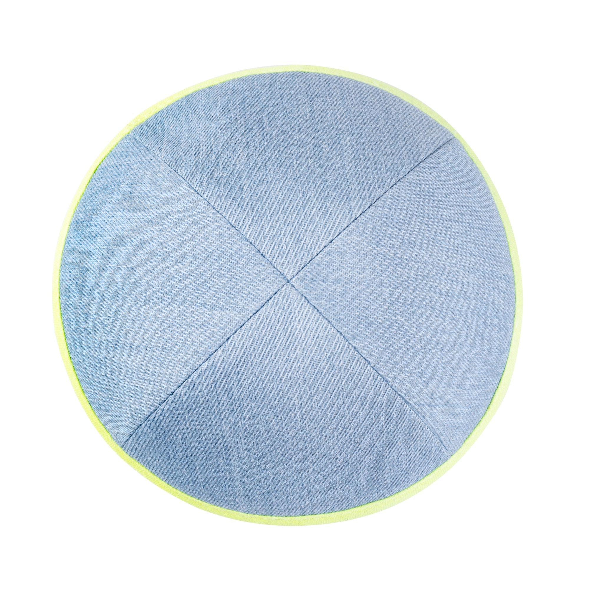 Blue Denim Kippah - showing rim trim, six-panel construction