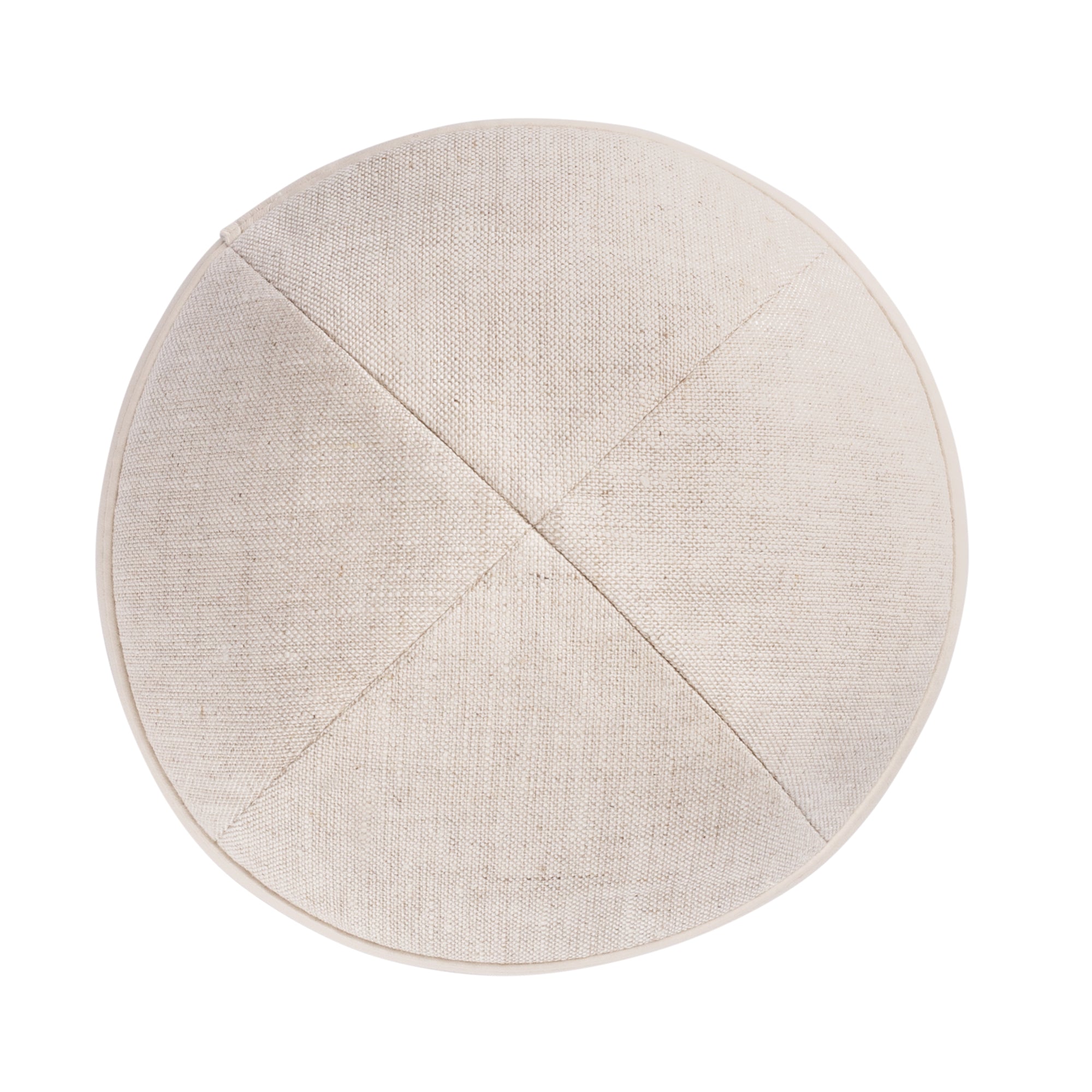 Tan Linen Kippah - showing rim trim, six-panel construction