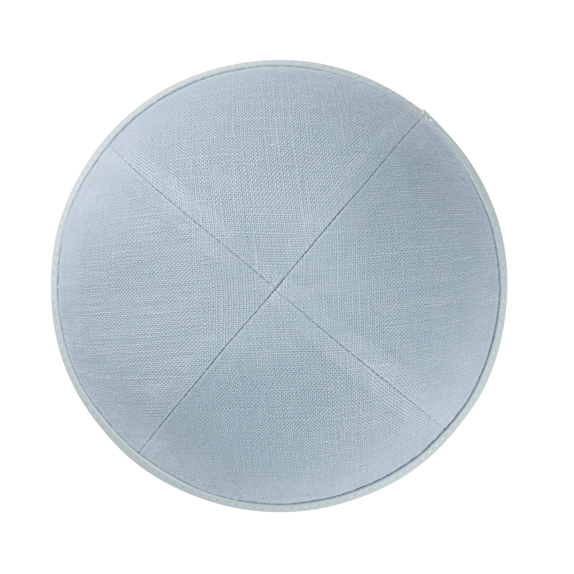 Blue Linen Kippah - showing rim trim, six-panel construction