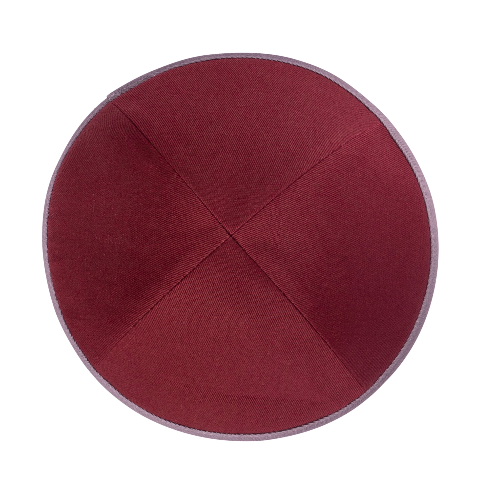 Burgundy Cotton Kippah - showing rim trim, six-panel construction