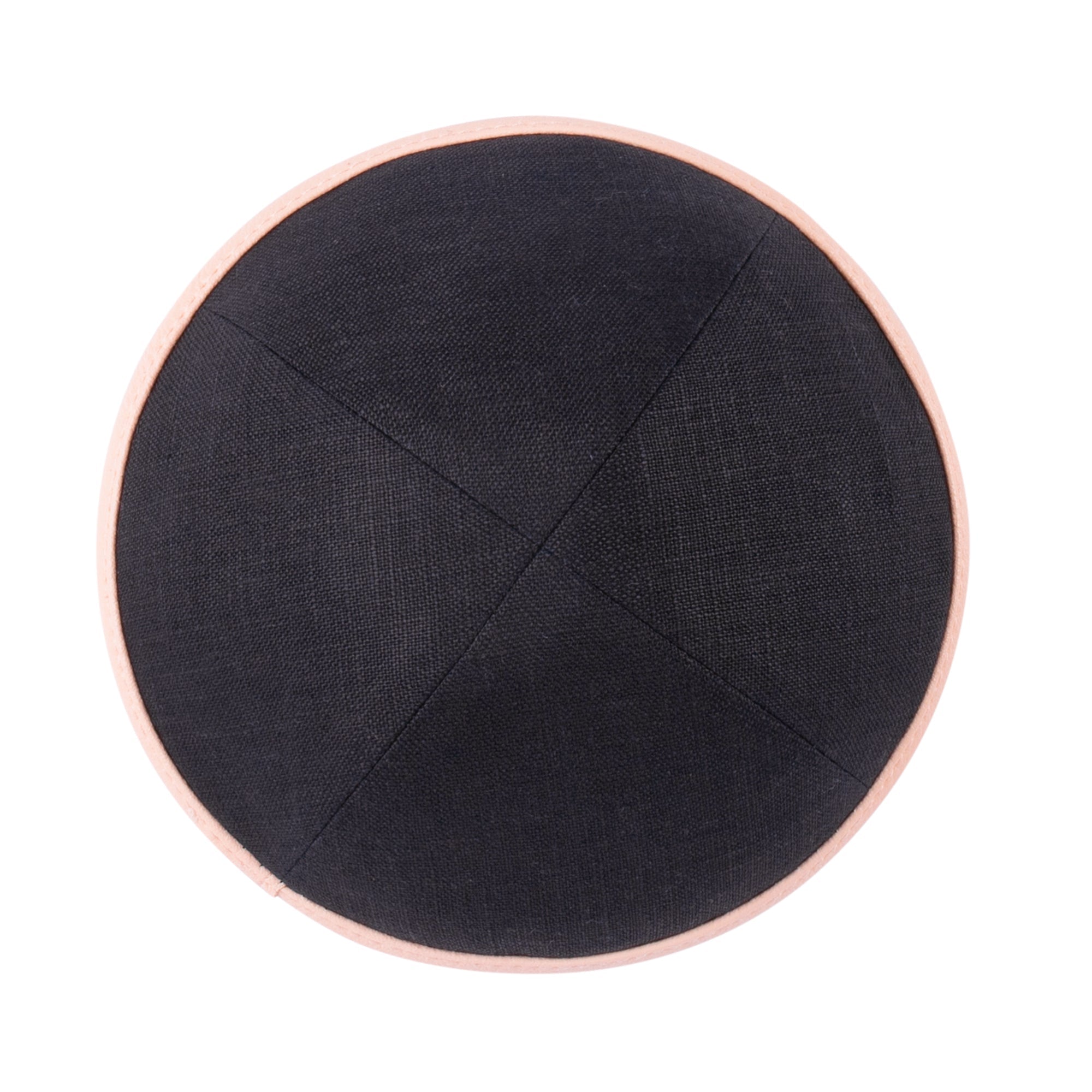 Pink Linen Kippah - showing rim trim, six-panel construction