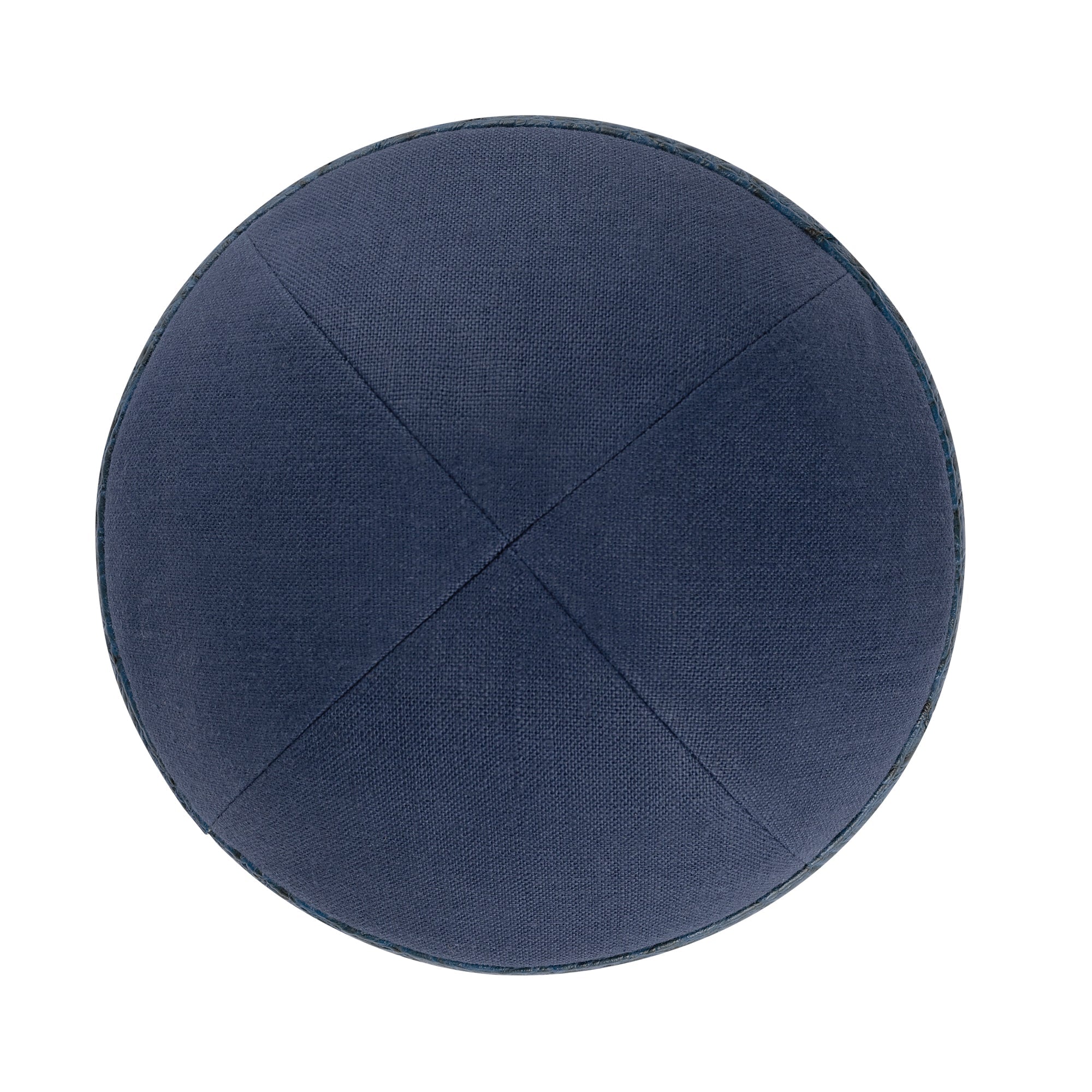 Navy Linen Kippah - showing rim trim, six-panel construction
