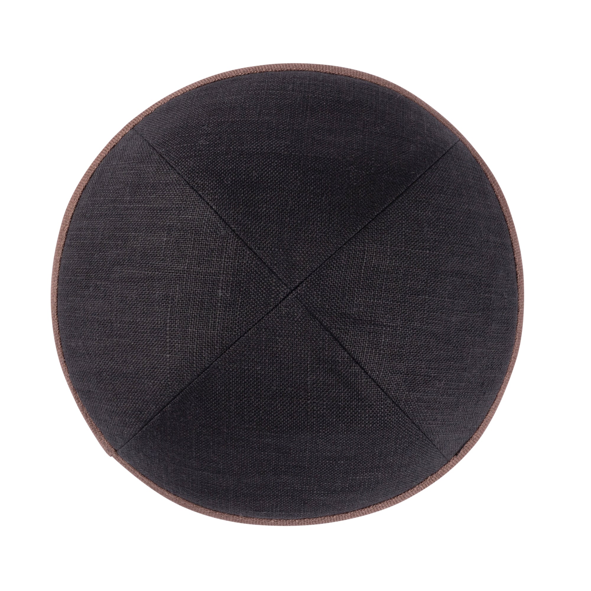 Black Linen Kippah - showing rim trim, six-panel construction