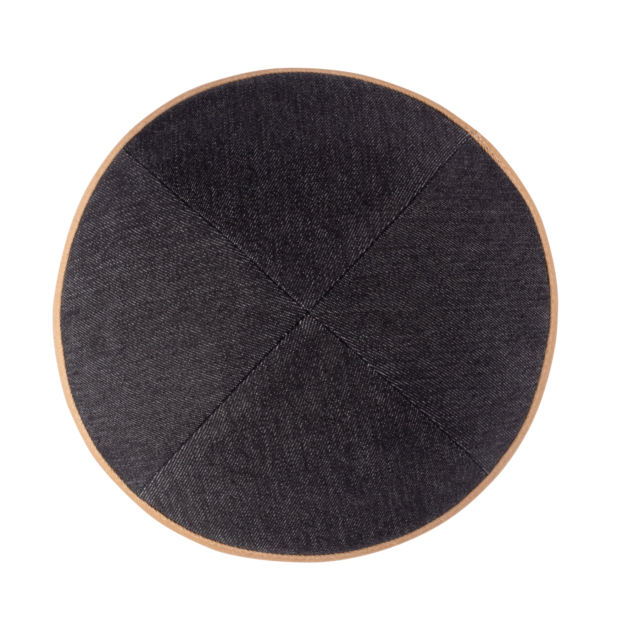 Tan Denim Kippah - showing rim trim, six-panel construction