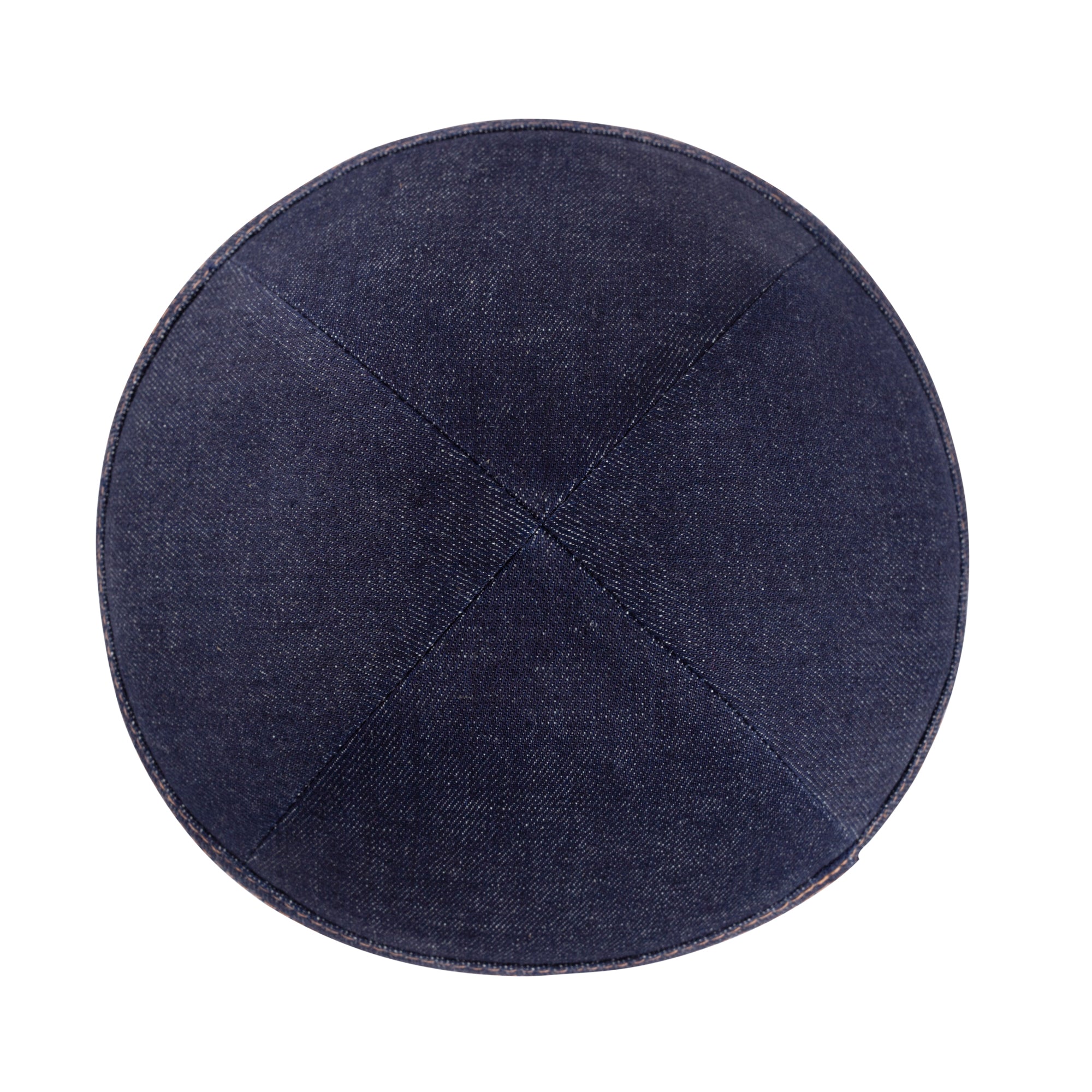 Navy Denim Kippah - showing stitching, six-panel construction