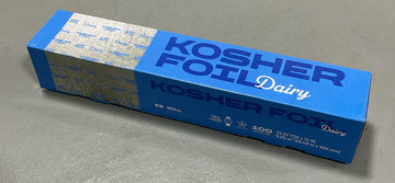Blue Kosher Foil Dairy box with EZ Roll label and white lettering, angled side view