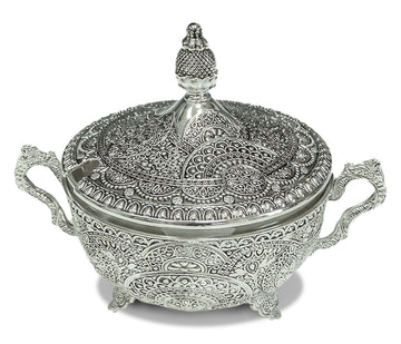 Dish Silver Plated Filigree with Spoon — Honey Dish
