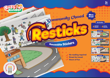 Orange Resticks Community Chesed box with a road scene and Hatzolah, Chaveirim, firefighter and Shomrim boards