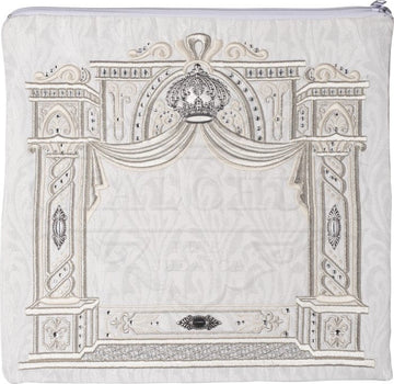 White velvet tallis bag with sterling silver ornaments and crown #173 | Judaica Square Lakewood