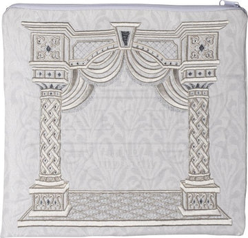 White velvet tallis bag with 3D column canopy and curtain #186 | Judaica Square Lakewood