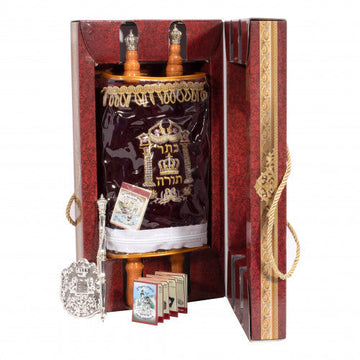 Deluxe kids Sefer Torah in maroon velvet cover | Judaica Square Lakewood