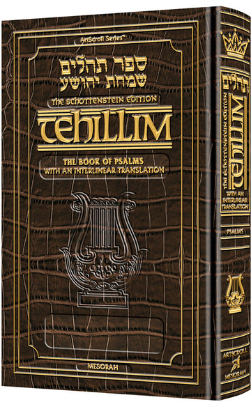 Alligator leather on the Schottenstein interlinear Tehillim, measuring 5.13 by 8.13 inches