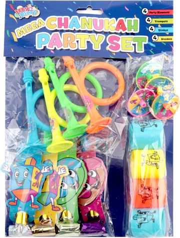 Izzy 'n' Dizzy Mega Chanukah Party Set with blowouts, trumpets and slinkys