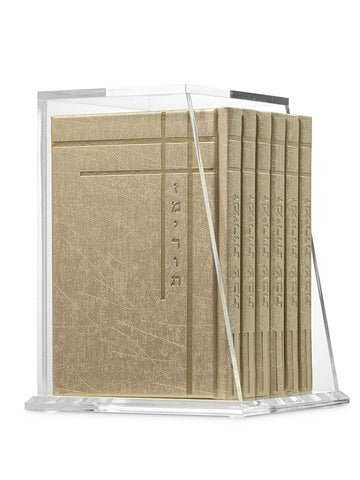 The six zemiros in a lucite holder in Corner PU Beige