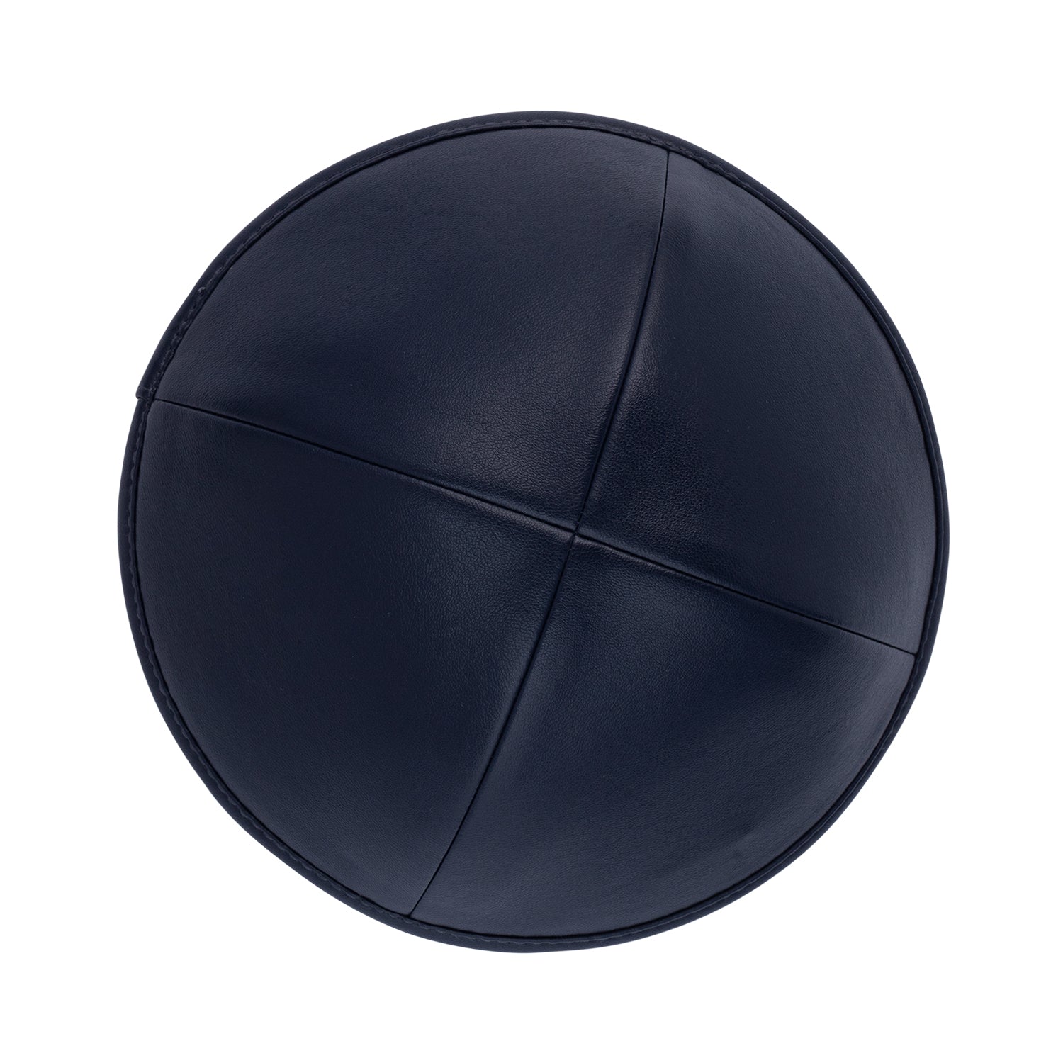 Navy Leather Kippah - side view showing six-panel design