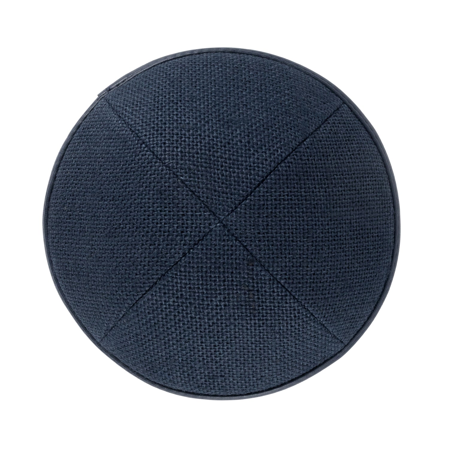 Navy Leather Kippah - showing rim trim, six-panel construction
