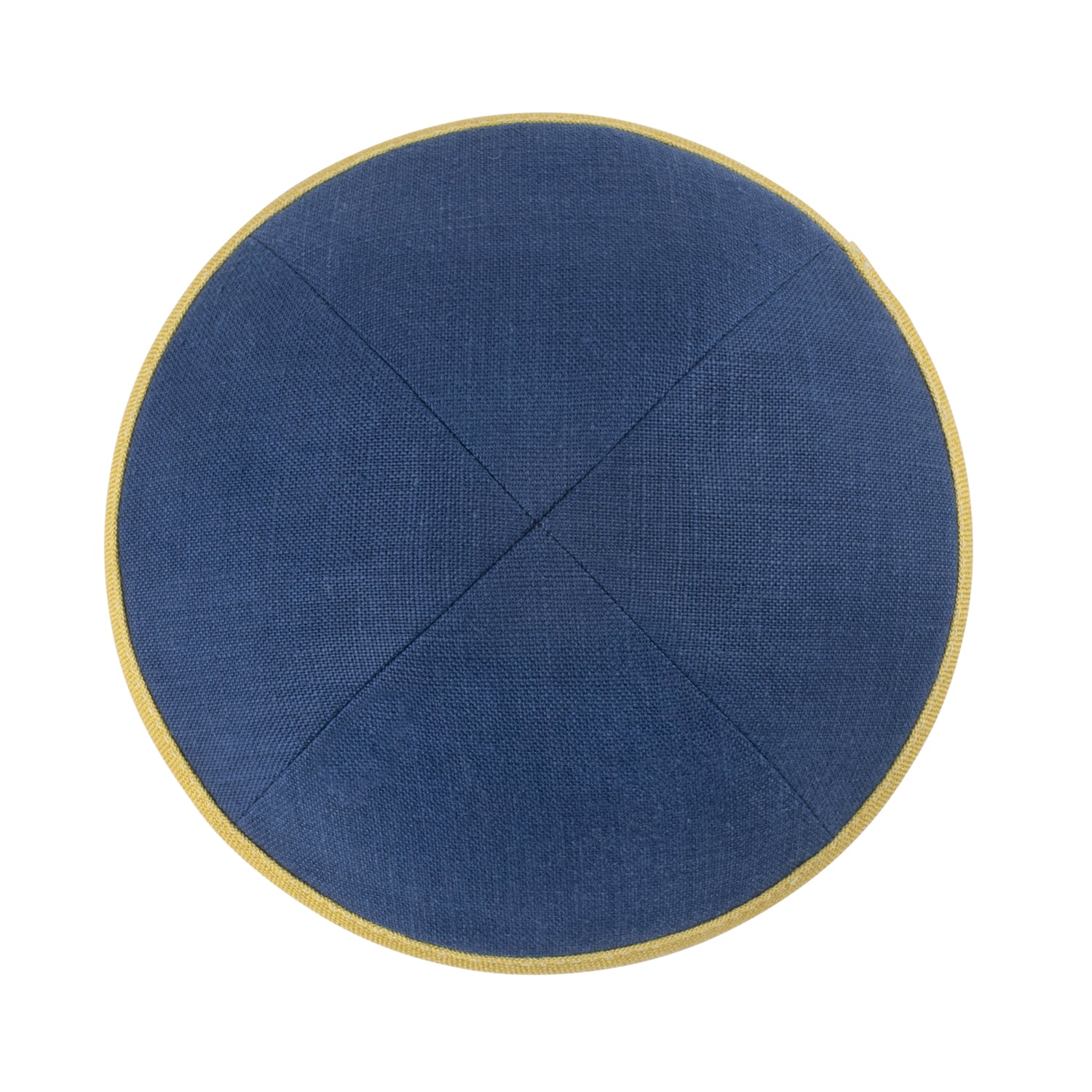 Navy Linen Kippah - showing rim trim, six-panel construction