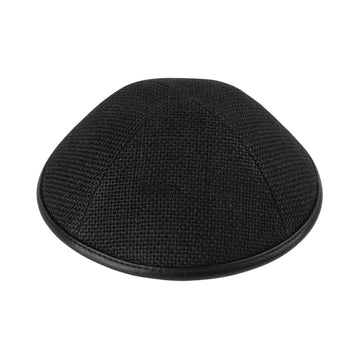 Black burlap iKippah kippah / yarmulke with leather rim
