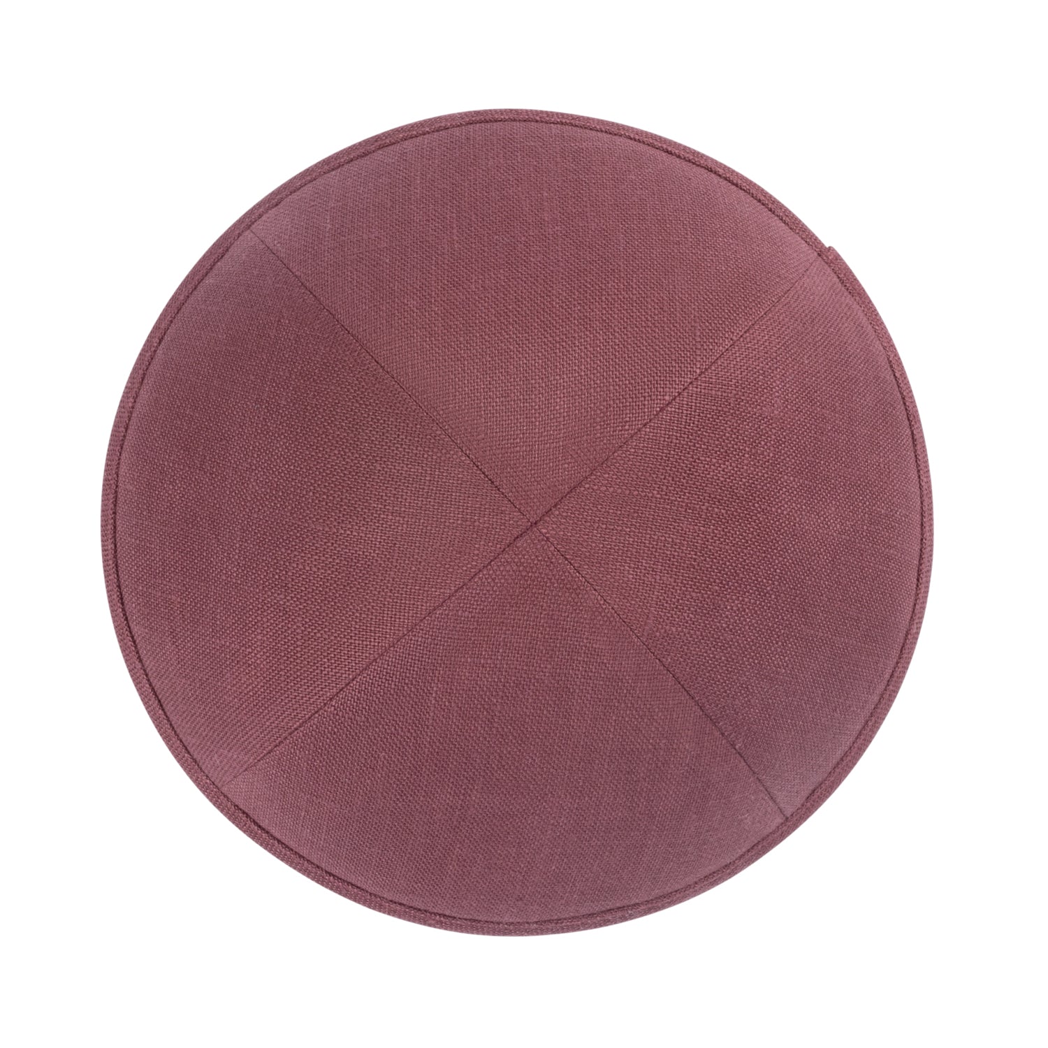 Maroon Linen Kippah - side view showing six-panel design