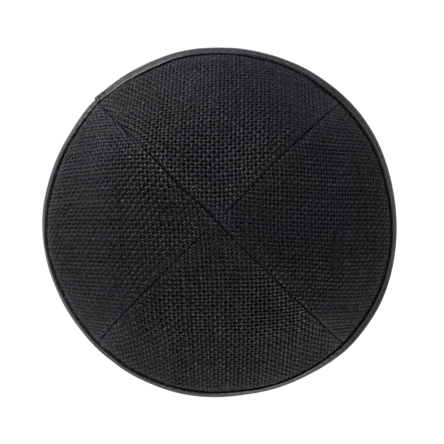 Black Leather Kippah - showing rim trim, six-panel construction