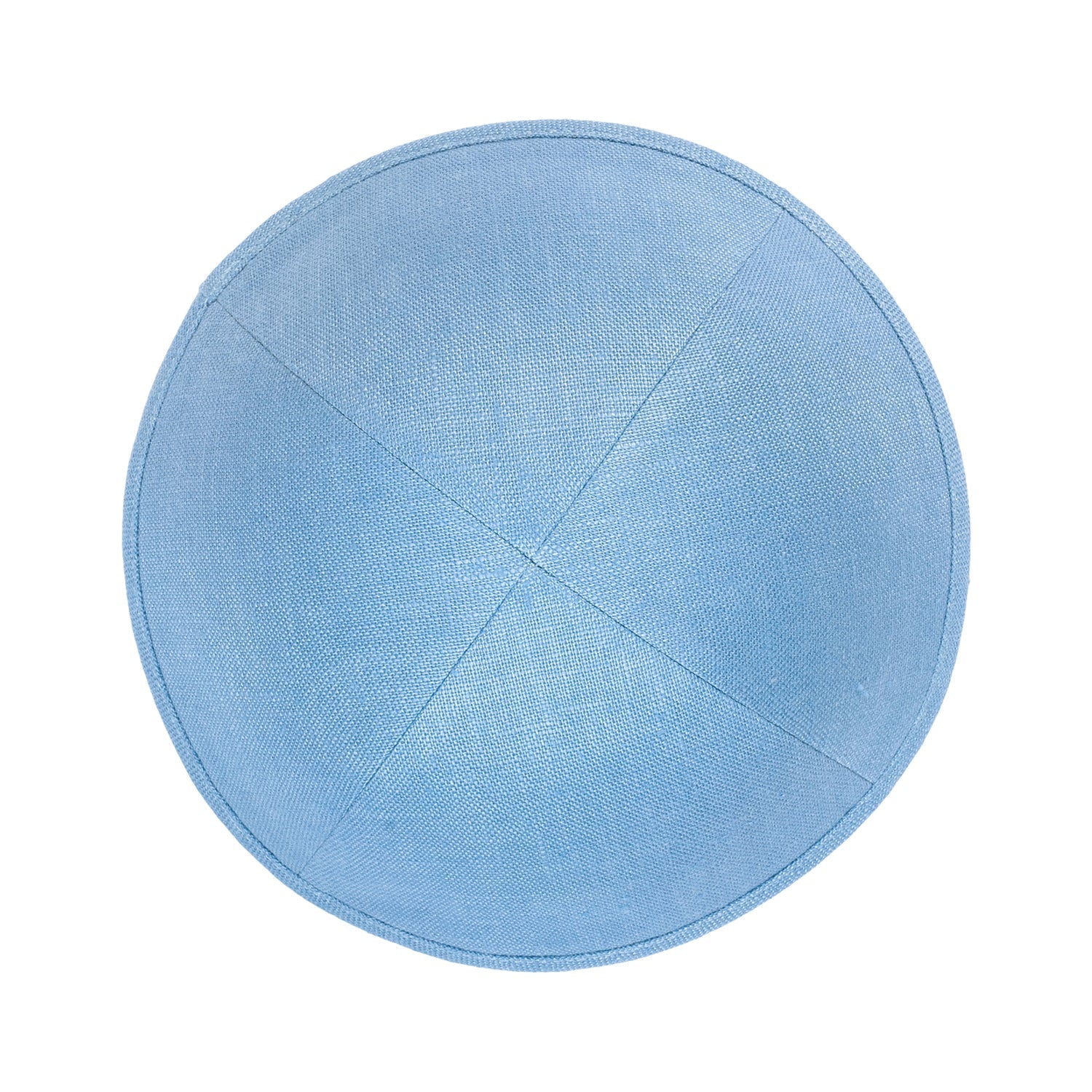 Blue Linen Kippah - side view showing six-panel design
