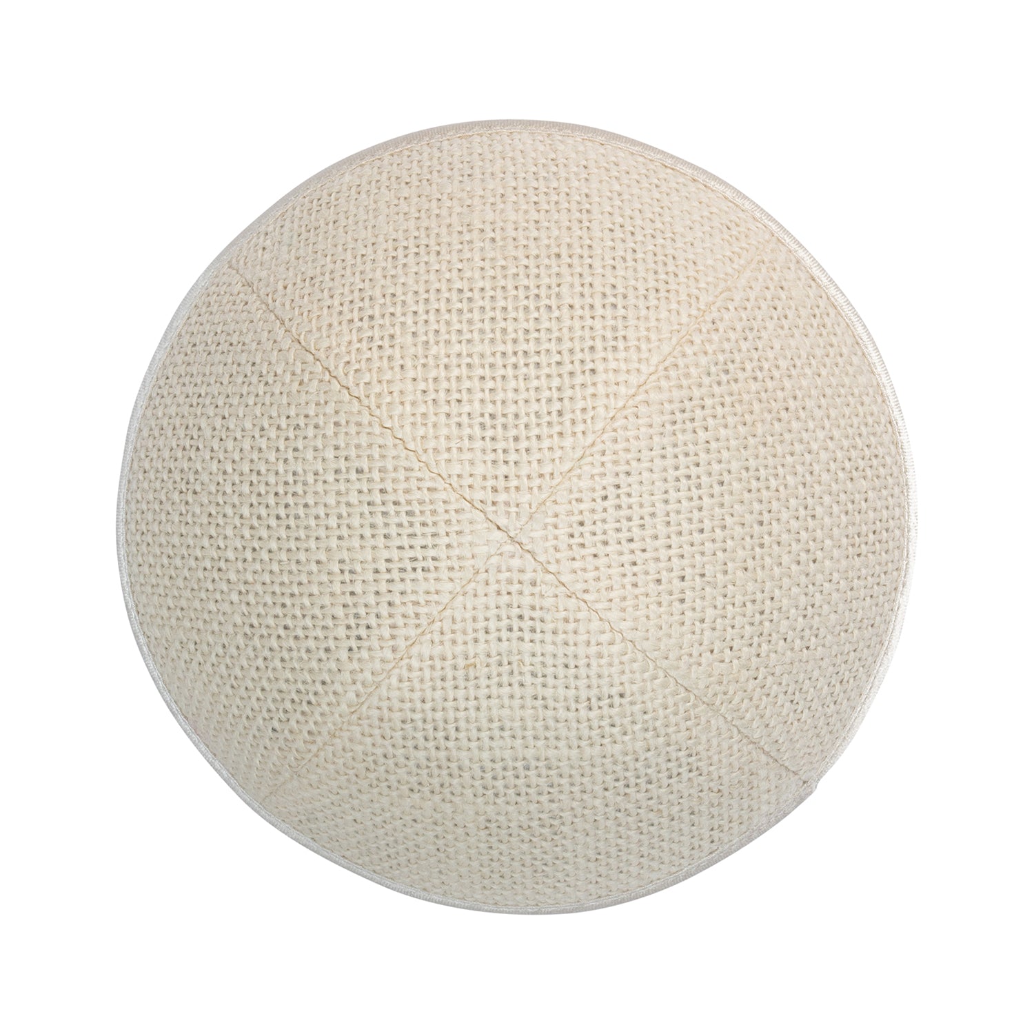 Cream Burlap Kippah - side view showing six-panel design