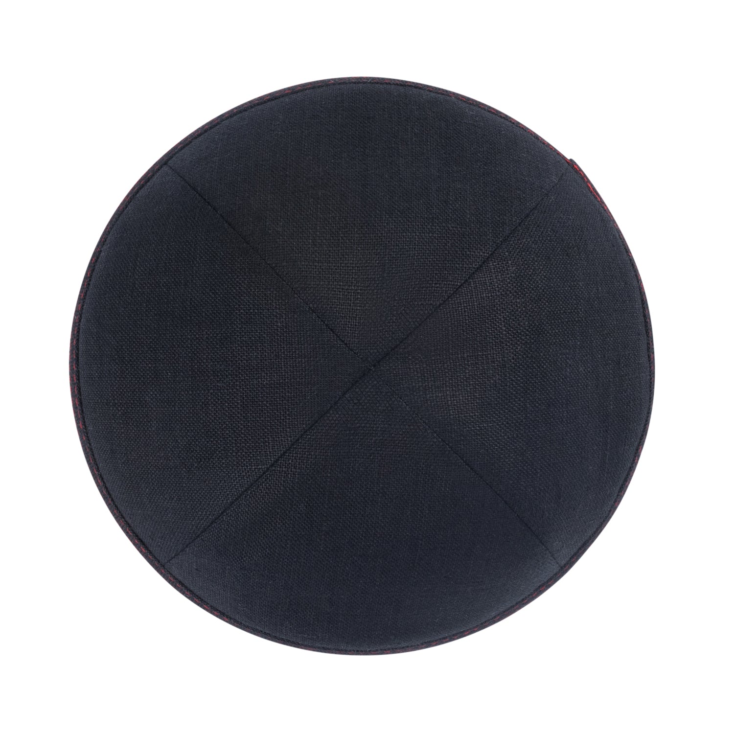 Red Linen Kippah - showing stitching, six-panel construction
