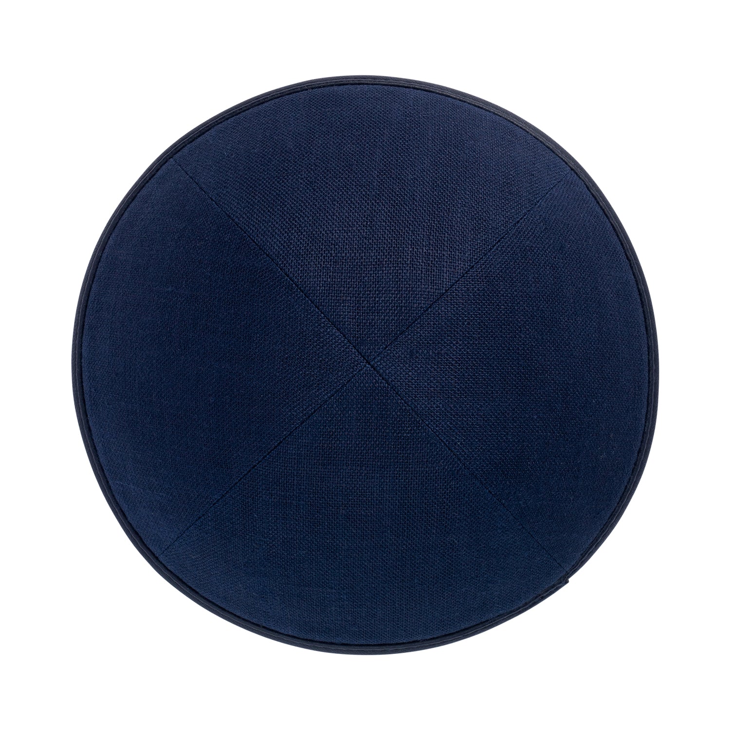 Navy Linen Kippah - showing rim trim, six-panel construction