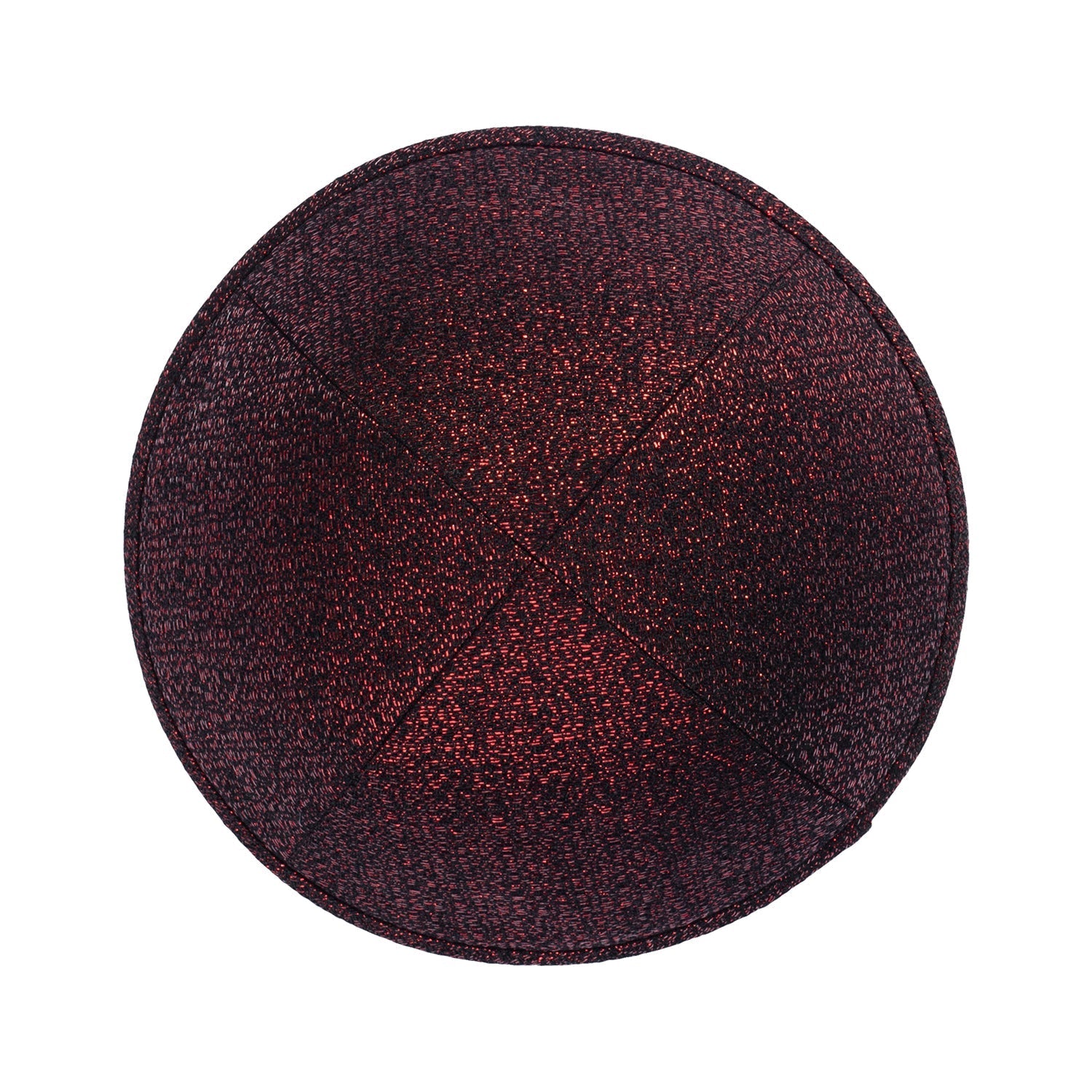 Burgundy Brocade Kippah - side view showing six-panel design