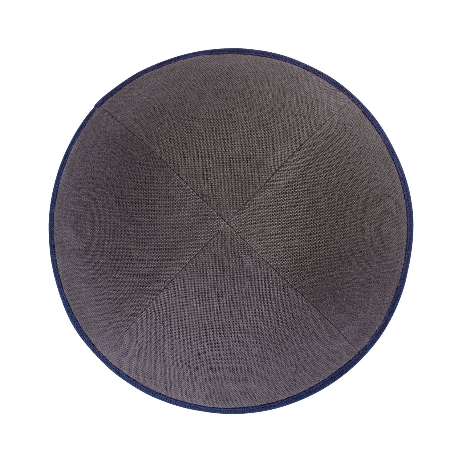 Navy Linen Kippah - showing rim trim, six-panel construction