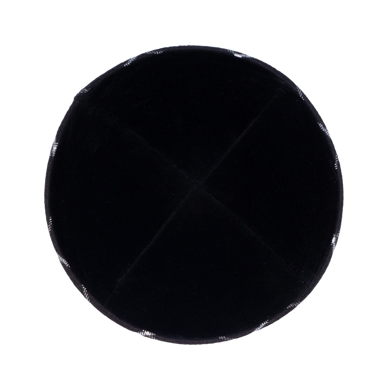 Black Velvet Kippah - showing rim trim, six-panel construction