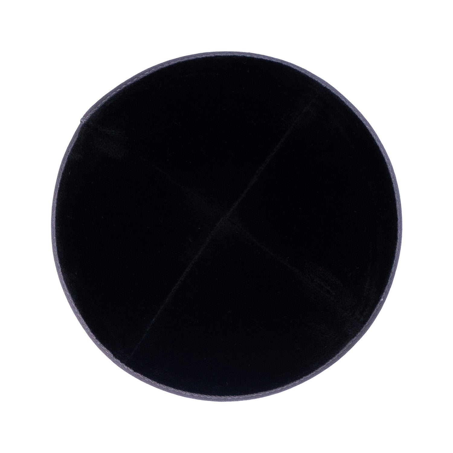 Black Velvet Kippah - showing rim trim, six-panel construction