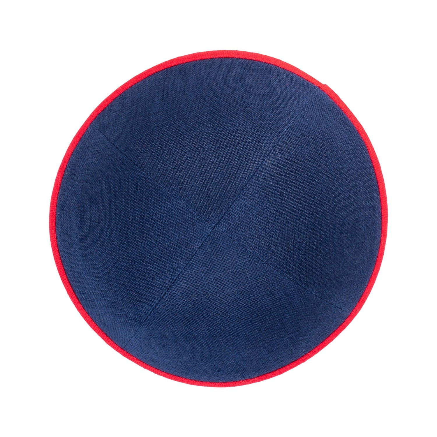 Navy Linen Kippah - showing rim trim, six-panel construction