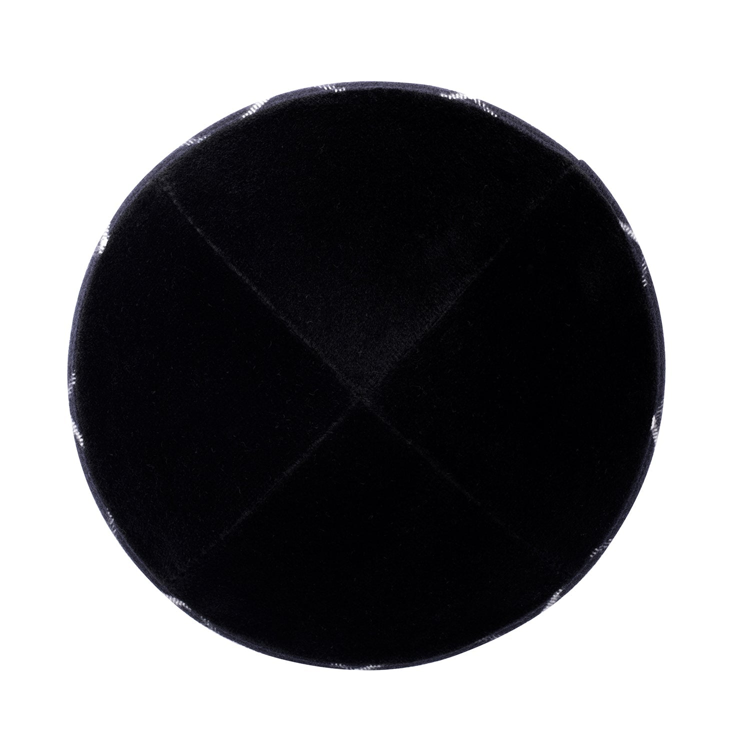 Navy Velvet Kippah - showing rim trim, six-panel construction
