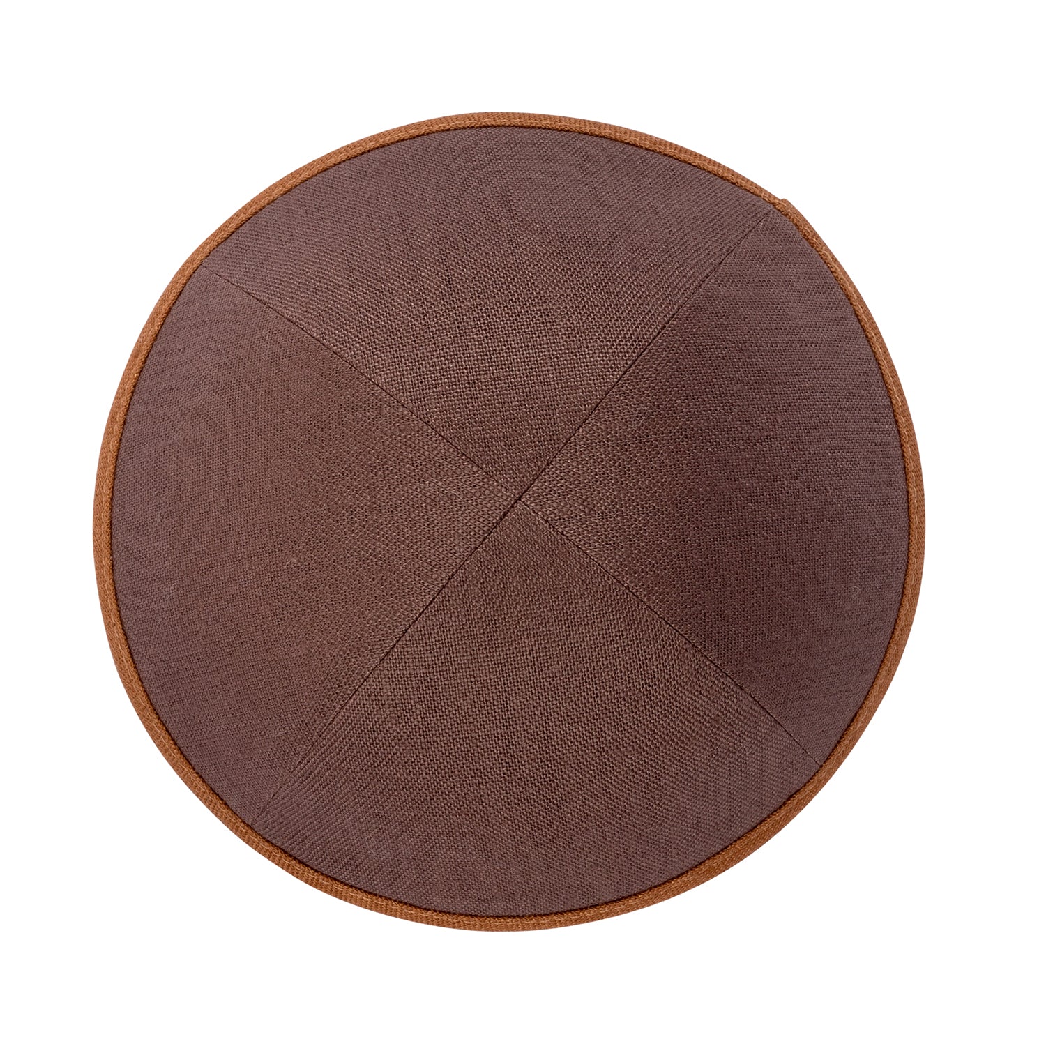 Brown Linen Kippah - showing rim trim, six-panel construction