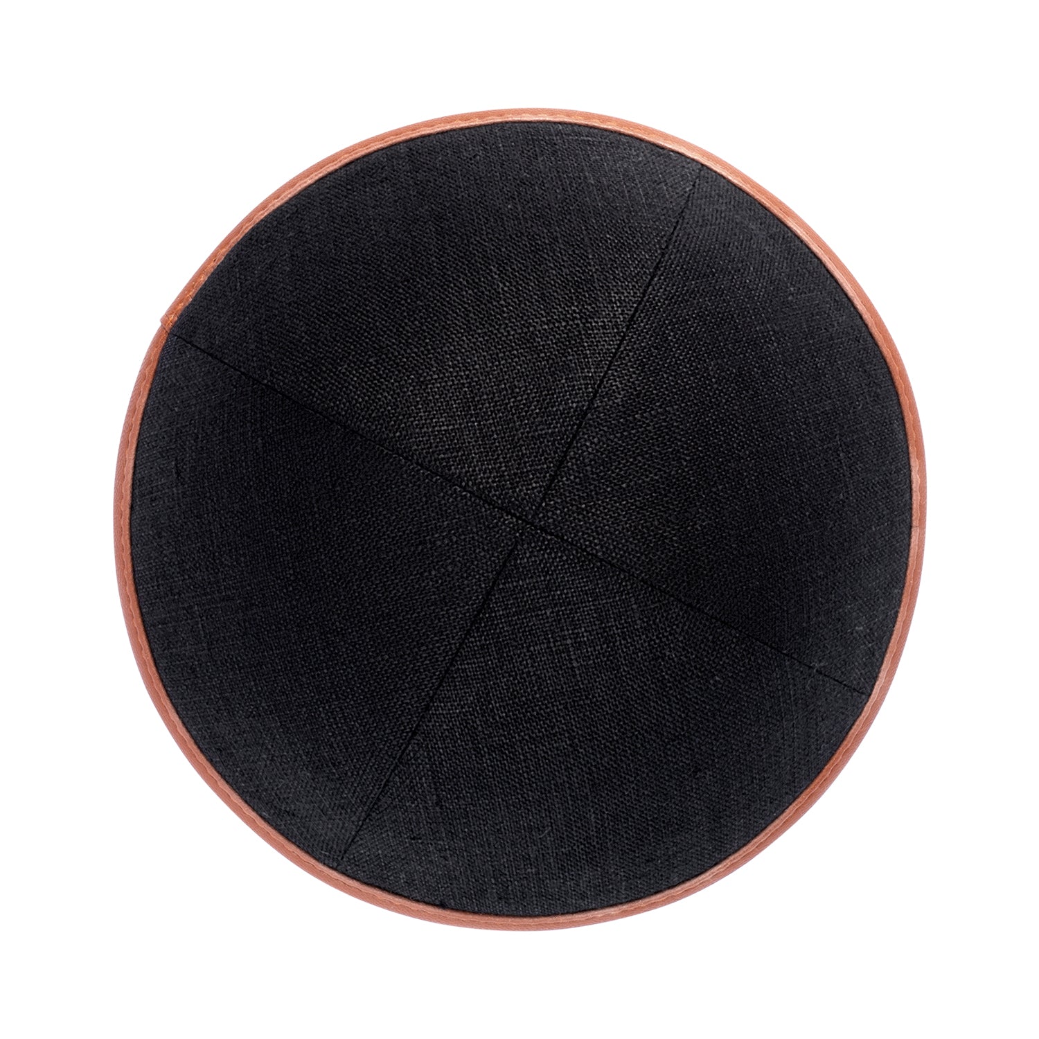 Black Linen Kippah - showing rim trim, six-panel construction