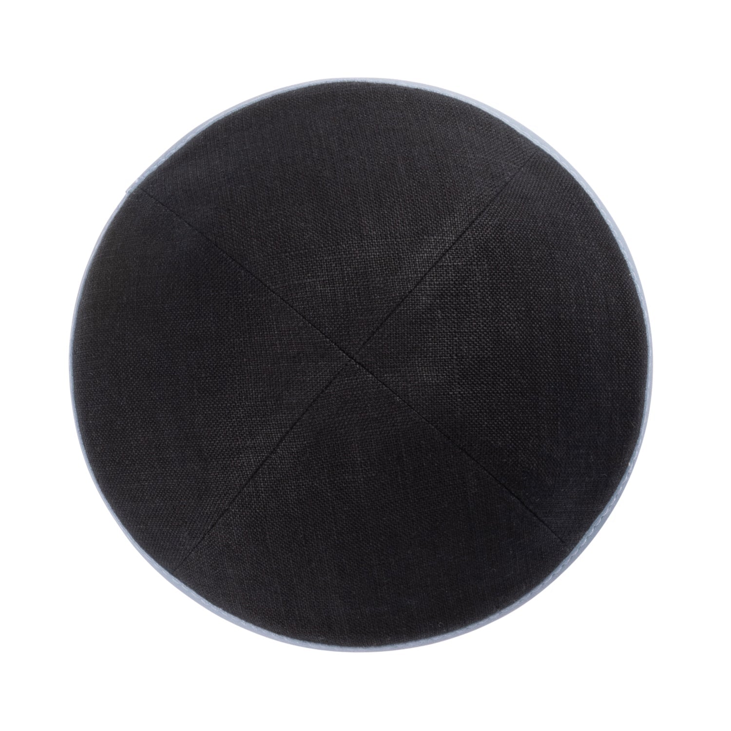 Black Linen Kippah - showing rim trim, six-panel construction