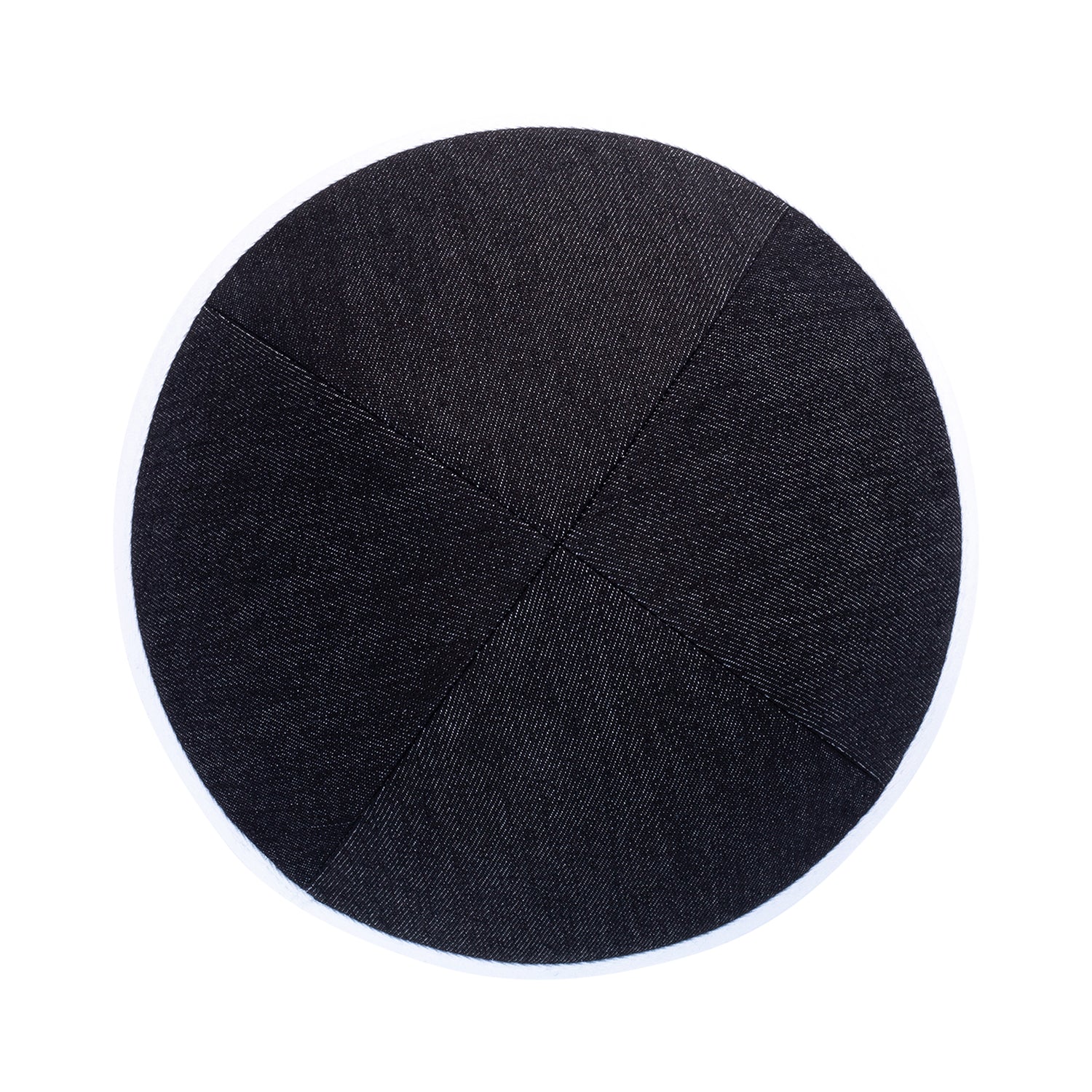 Black Denim Kippah - showing rim trim, six-panel construction