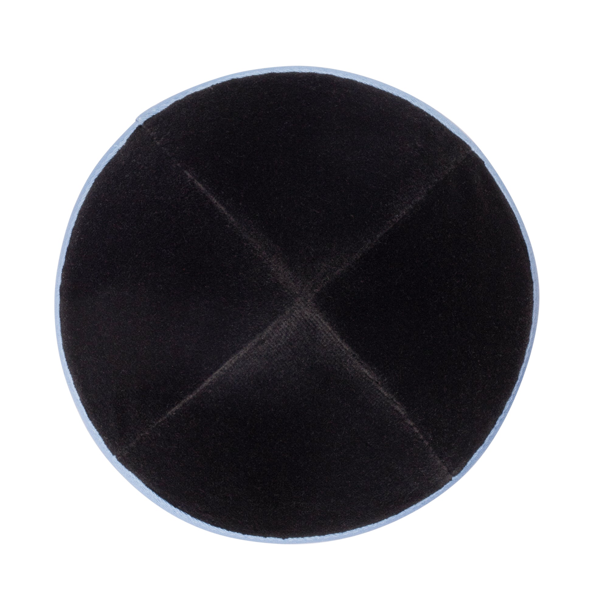 Black Velvet Kippah - showing rim trim, six-panel construction