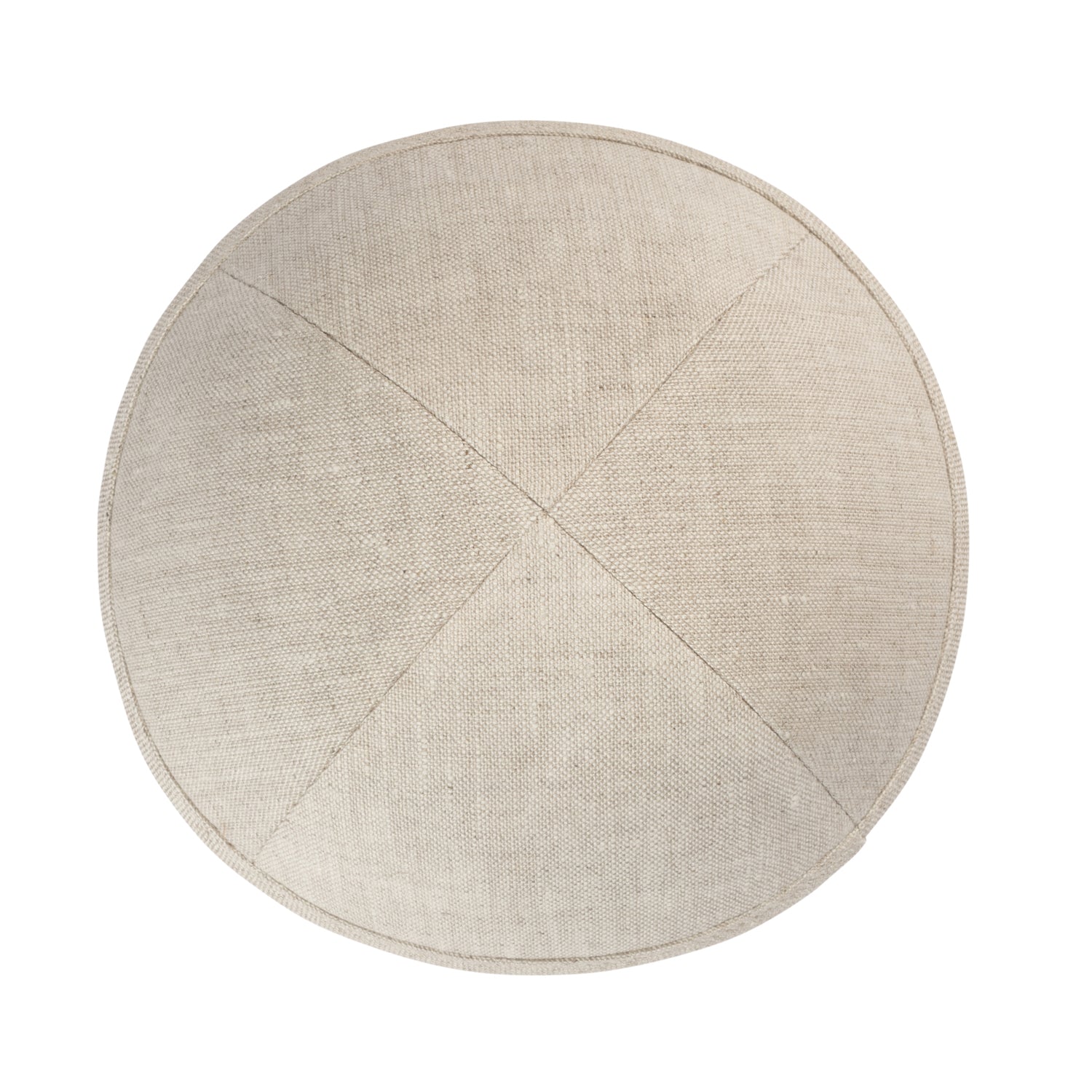 Tan Linen Kippah - side view showing six-panel design